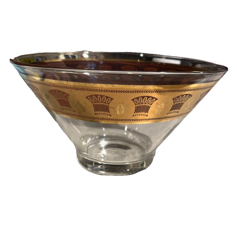 Vtg 1950s Culver Salad Punch Bowl Festival Of Wheat Pattern 22K Gold‎ Band USA